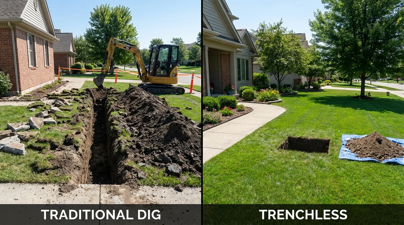 Trenchless sewer repair with minimal yard damage versus traditional excavation in Meridian, MS